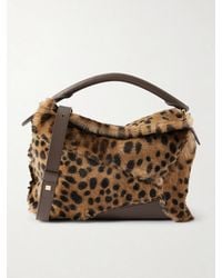 Loewe - Puzzle Edge Small Leather-Trimmed Leopard-Print Shearling Shoulder Bag - Lyst