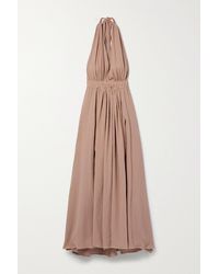 Caravana Hera Leather-trimmed Cotton-gauze Halterneck Maxi Dress - Pink