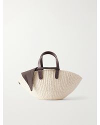 Muuñ - Sophia Mini Leather And Cotton-Trimmed Raffia Top-Handle Bag - Lyst