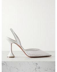 AMINA MUADDI - Holli Leather-Trimmed Flocked Polka-Dot Mesh Slingback Pumps - Lyst