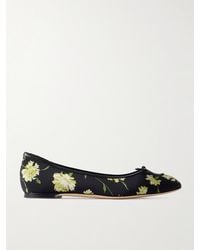 Manolo Blahnik - Verallim 10 Bow-Detailed Leather-Trimmed Floral-Print Satin Ballet Flats - Lyst