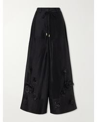 Aje. - Cloudscape Flower-Appliqué Lyocell And Linen-Blend Mid-Rise Wide-Leg Pants - Lyst