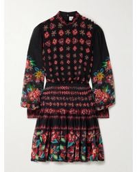 Saloni - Mini-Robe En Crêpe De Chine De Soie À Imprimé Fleuri Et À Plis Isa - Lyst