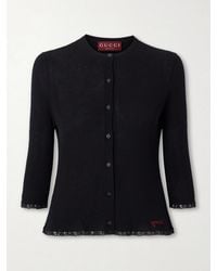 Gucci - Embroidered Lace-Trimmed Ribbed-Knit Cotton Cardigan - Lyst