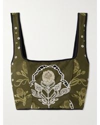 Agua Bendita - Amanda Relato Cropped Embroidered Piped Cotton-Blend Poplin Bustier Top - Lyst