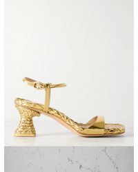 Cult Gaia - Javiera Metallic Leather And Raffia Sandals - Lyst