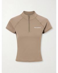 Sporty & Rich - Logo-Print Stretch-Jersey Half-Zip T-Shirt - Lyst