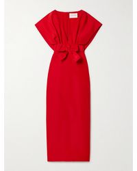 Carolina Herrera - Belted Bow-Embellished Pleated Silk-Faille Gown - Lyst