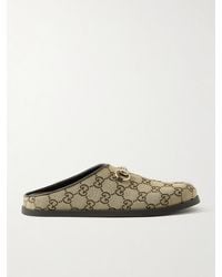 Gucci - New Sol Slippers Aus Canvas Mit Jacquard-Muster, Lederbesätzen Und Horsebit-Detail - Lyst