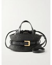 Balmain - Shuffle Mini Buckled Leather-Trimmed Raffia Shoulder Bag - Lyst