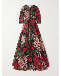 Carolina Herrera - Robe Aus Seidengazar Mit Blumenprint Und Bindegürtel - Lyst