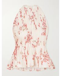 Agua Bendita - Pleated Floral-Printed Linen Blouse - Lyst