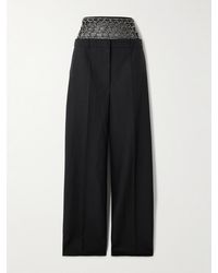 Stella McCartney - Crystal-Embellished Tulle-Paneled Wool Wide-Leg Pants - Lyst