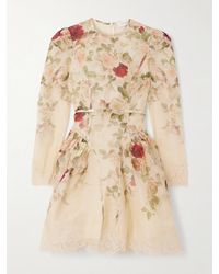 Zimmermann - Mini-Robe En Lin Et Soie Mélangés À Imprimé Fleuri Et À Finitions En Dentelle Hypnotic - Lyst