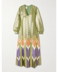 Valentino Garavani - Printed Metallic Silk-Blend Midi Dress - Lyst
