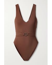 Tory Burch Miller Plunge One-piece Swimsuit - Brown