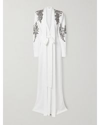 Zuhair Murad - Belted Tie-Neck Embellished Crepe Gown - Lyst