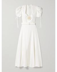 Rodarte - Appliquéd Belted Silk-Twill Midi Dress - Lyst