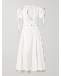 Rodarte - Midikleid Aus Seiden-Twill Mit Applikation Und Gürtel - Lyst