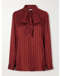 Saint Laurent - Pussy-Bow Striped Silk-Satin Blouse - Lyst