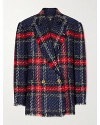 Balmain - Fringed Checked Tweed Jacket - Lyst
