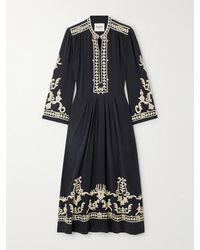 Isabel Marant - Midikleid Aus Crêpe Mit Stickereien Und Falten - Lyst