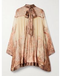 Zimmermann - 'Hypnotic' Mini Dress With Pussybow Collar And All-Over Paisley Print - Lyst