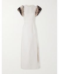 Jil Sander - Paneled Shearling-Trimmed Satin-Twill Maxi Dress - Lyst