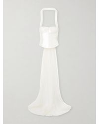 Danielle Frankel - Viola Gathered Draped Tulle-Trimmed Wool And Silk-Blend Twill Top - Lyst