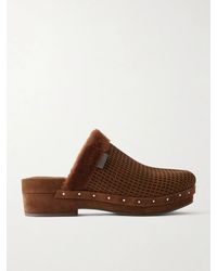 Brunello Cucinelli - Bead-Embellished Shearling-Trimmed Suede Clogs - Lyst