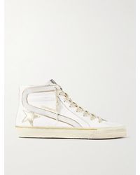 Golden Goose - Slide Distressed Suede And Metallic-Trimmed Leather High-Top Sneakers - Lyst