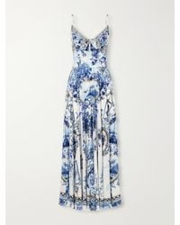 CAMILLA - Porcelain Parlour Tie-Detail Crystal-Embellished Printed Silk Maxi Dress - Lyst