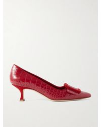 Manolo Blahnik - Maysale 50 Buckled Suede-Trimmed Croc-Effect Leather Pumps - Lyst