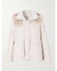 Brunello Cucinelli - Hooded Ribbed-Knit And Shearling-Trimmed Bead-Embellished Padded Shell Down Jacket - Lyst