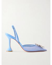AMINA MUADDI - Begum Leather-Trimmed Crystal-Embellished Mesh Slingback Pumps - Lyst