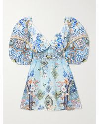 CAMILLA - Al Manial Palace Memoirs Twist-Front Crystal-Embellished Linen And Silk-Blend Mini Dress - Lyst