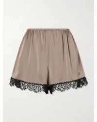 Stella McCartney - Lace-Trimmed Embroidered Satin Shorts - Lyst