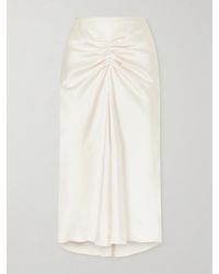 Victoria Beckham - Bela Ruched Satin Midi Skirt - Lyst