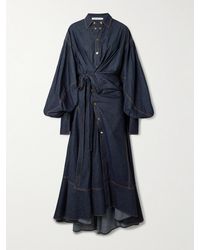 Zimmermann - Rebellion Gathered Denim Midi Wrap Dress - Lyst