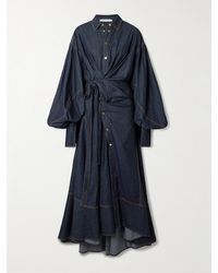 Zimmermann - Rebellion Gathered Denim Midi Wrap Dress - Lyst