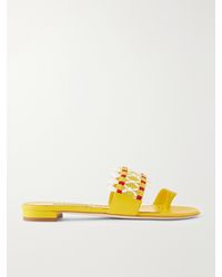 Manolo Blahnik - Brava Raffia-Trimmed Crocheted Leather Sandals - Lyst