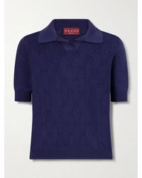 Gucci - Perforated Silk And Cotton-Blend Polo Top - Lyst