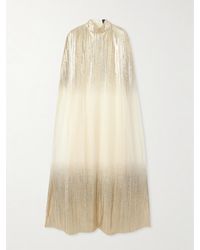 ‎Dima Ayad - Metallic Plissé-Tulle Gown And Cape Set - Lyst