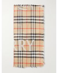 Burberry - Frayed Printed Checked Wool And Silk-Blend Scarf - Lyst