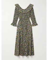 Doen - Rosenda Ruffled Shirred Floral-Print Organic Cotton-Blend Voile Midi Dress - Lyst