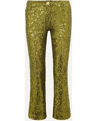 Balmain Cropped Sequined Stretch-tulle Flared Trousers - Metallic