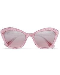 Miu Miu Cat-eye Glittered Acetate Mirrored Sunglasses - Pink
