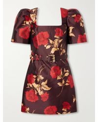 Rebecca Vallance - Melora Belted Floral-Print Satin-Twill Mini Dress - Lyst