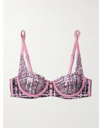 Fleur du Mal - Gabrielle Silk-Blend Satin-Trimmed Embroidered Tulle Soft-Cup Balconette Bra - Lyst