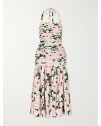 Carolina Herrera - Floral-Print Ruched Cotton-Blend Maxi Dress - Lyst